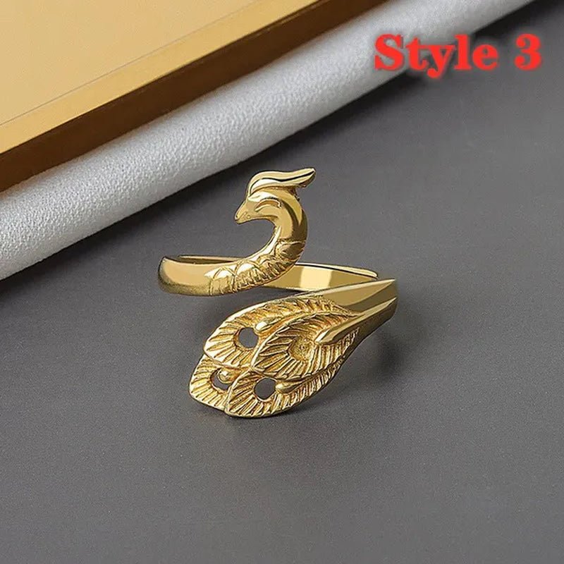Fashion Retro 925 Sterling Silver Peacock Phoenix Open Adjustable Ring Women's Cocktail Party Animal Ring - WORLD TIME VISITS