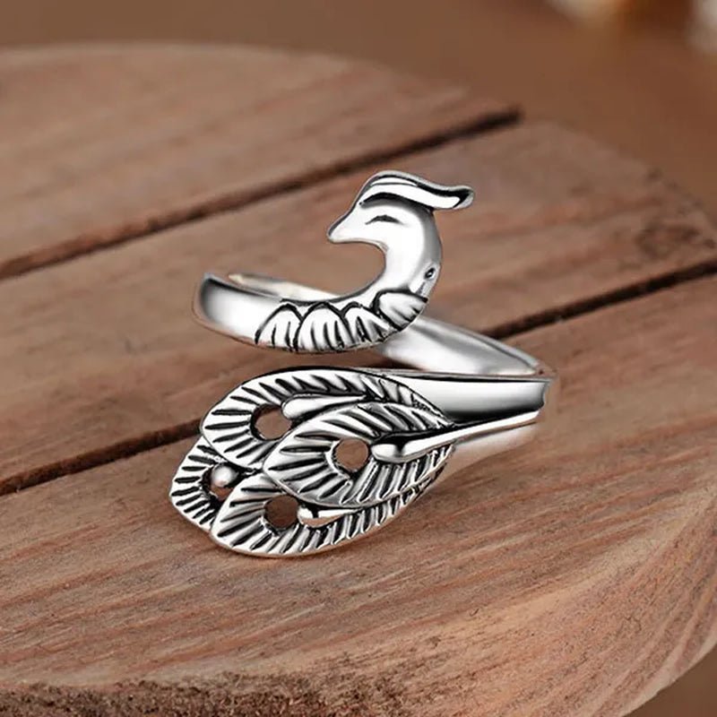 Fashion Retro 925 Sterling Silver Peacock Phoenix Open Adjustable Ring Women's Cocktail Party Animal Ring - WORLD TIME VISITS