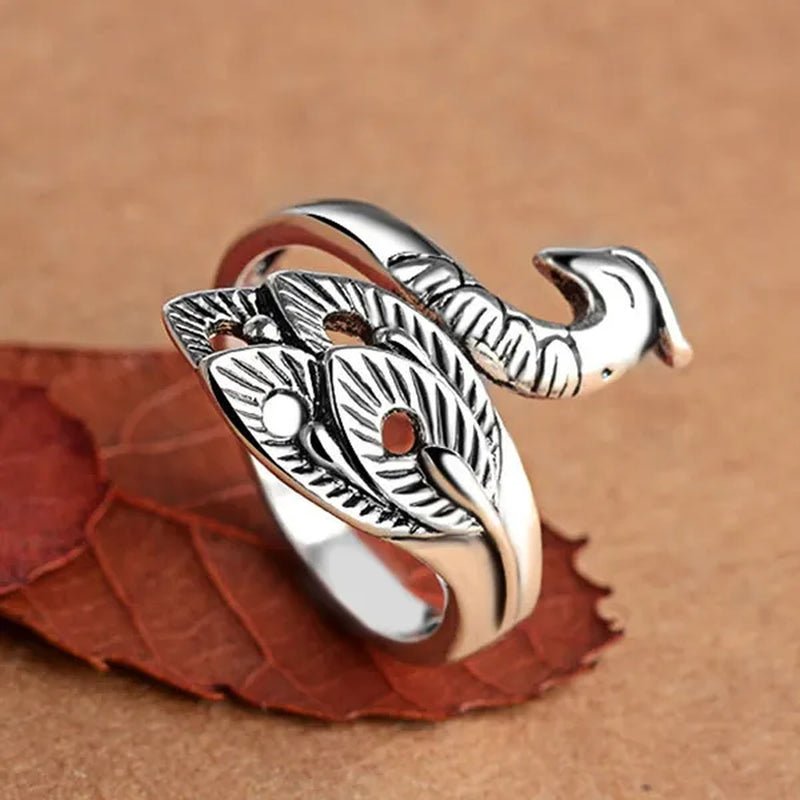 Fashion Retro 925 Sterling Silver Peacock Phoenix Open Adjustable Ring Women's Cocktail Party Animal Ring - WORLD TIME VISITS