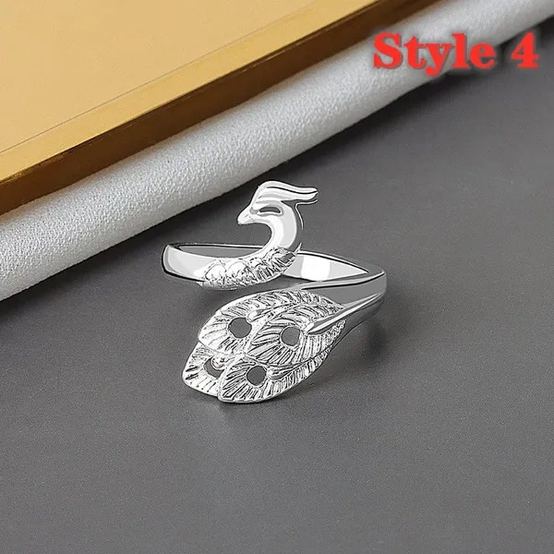 Fashion Retro 925 Sterling Silver Peacock Phoenix Open Adjustable Ring Women's Cocktail Party Animal Ring - WORLD TIME VISITS