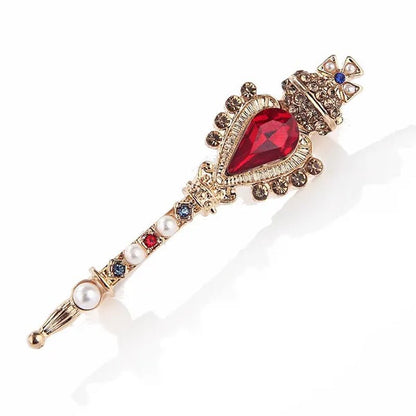 Fashion Retro Baroque Crown Ruby Crystal Small Magic Wand Brooch for Men and Women - WORLD TIME VISITS