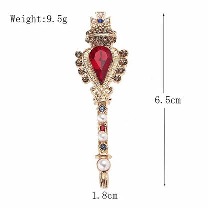 Fashion Retro Baroque Crown Ruby Crystal Small Magic Wand Brooch for Men and Women - WORLD TIME VISITS