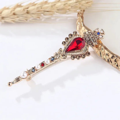Fashion Retro Baroque Crown Ruby Crystal Small Magic Wand Brooch for Men and Women - WORLD TIME VISITS
