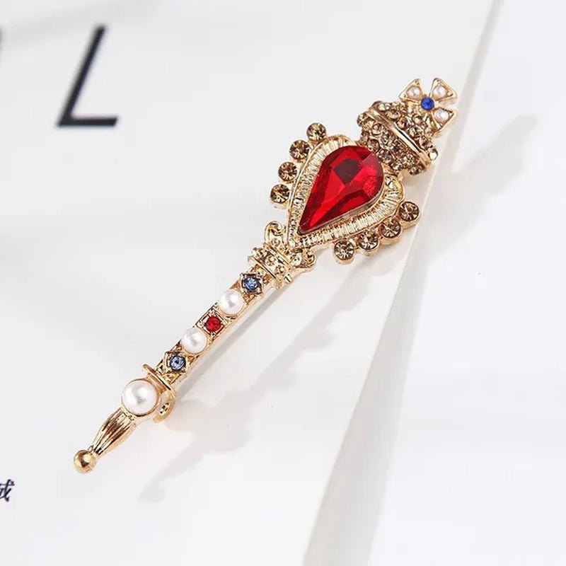 Fashion Retro Baroque Crown Ruby Crystal Small Magic Wand Brooch for Men and Women - WORLD TIME VISITS