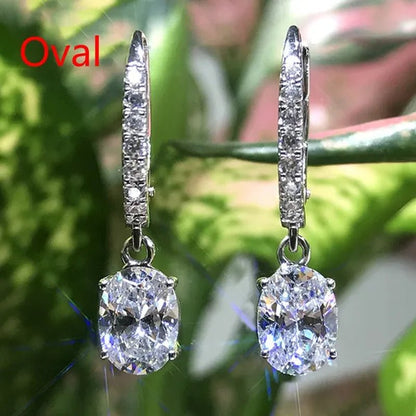Fashion Silver Plated Inlay Diamond Engagement Bridal Wedding Dangle Earring for Women Pendant Earring Anniversary Gift Jewelry - WORLD TIME VISITS