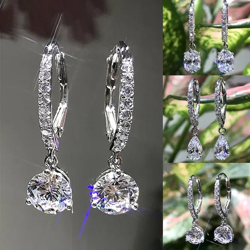 Fashion Silver Plated Inlay Diamond Engagement Bridal Wedding Dangle Earring for Women Pendant Earring Anniversary Gift Jewelry - WORLD TIME VISITS
