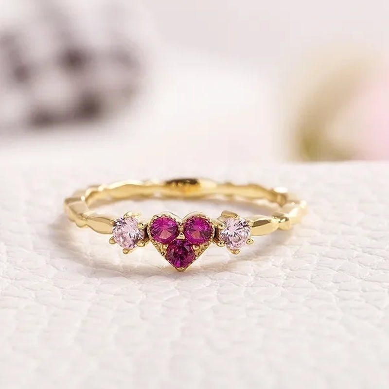 Fashion Simple 18K Yellow Gold Women Heart Ring Elegant Pink Sapphire Wedding Engagement Party Rings Women Jewelry - WORLD TIME VISITS