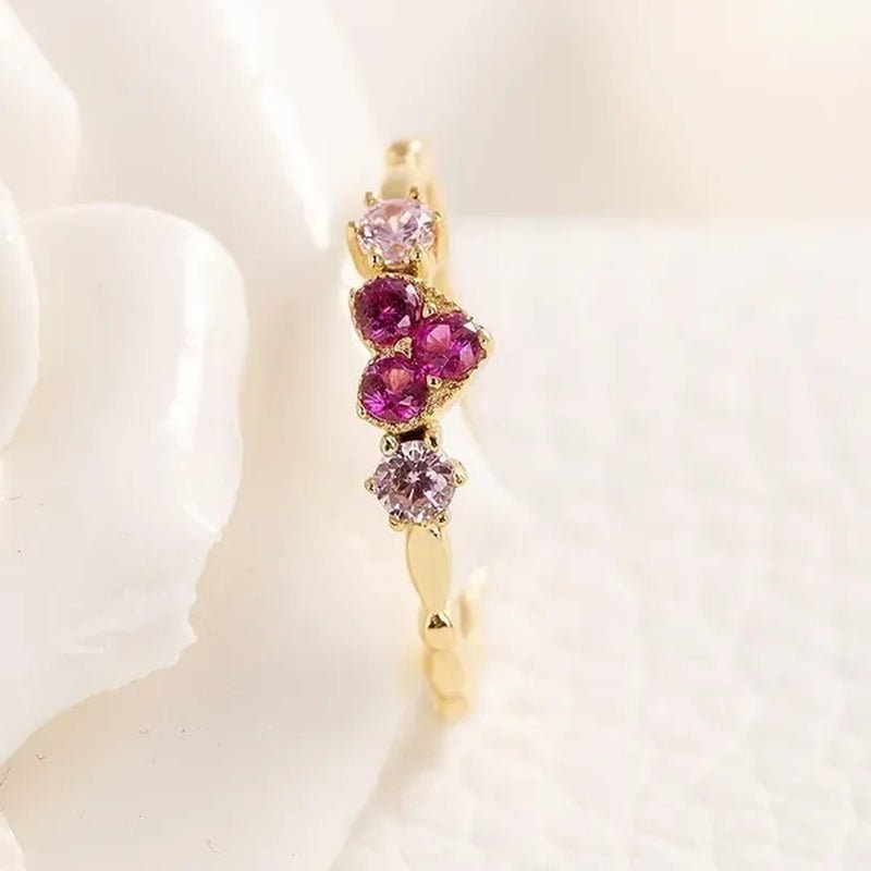 Fashion Simple 18K Yellow Gold Women Heart Ring Elegant Pink Sapphire Wedding Engagement Party Rings Women Jewelry - WORLD TIME VISITS