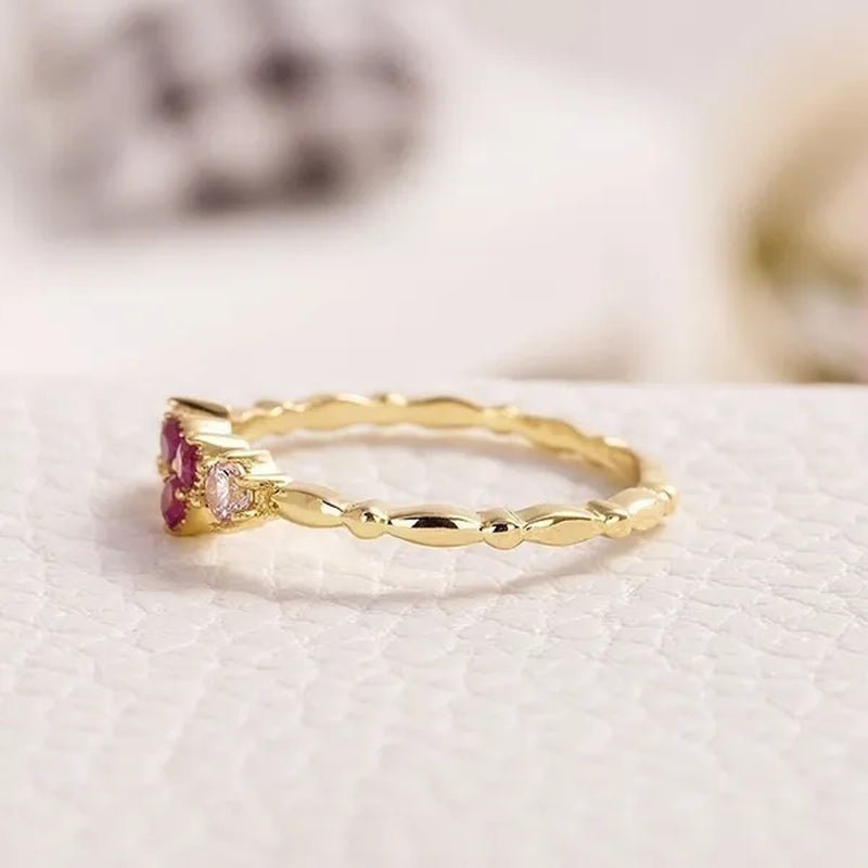 Fashion Simple 18K Yellow Gold Women Heart Ring Elegant Pink Sapphire Wedding Engagement Party Rings Women Jewelry - WORLD TIME VISITS