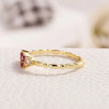 Fashion Simple 18K Yellow Gold Women Heart Ring Elegant Pink Sapphire Wedding Engagement Party Rings Women Jewelry - WORLD TIME VISITS