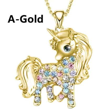 Fashion Unicorn Zircon Necklace Animal Horse Pendant Engagement Necklaces for Women Animal Jewelry Wedding Accessories Birthday Anniversary Gift - WORLD TIME VISITS