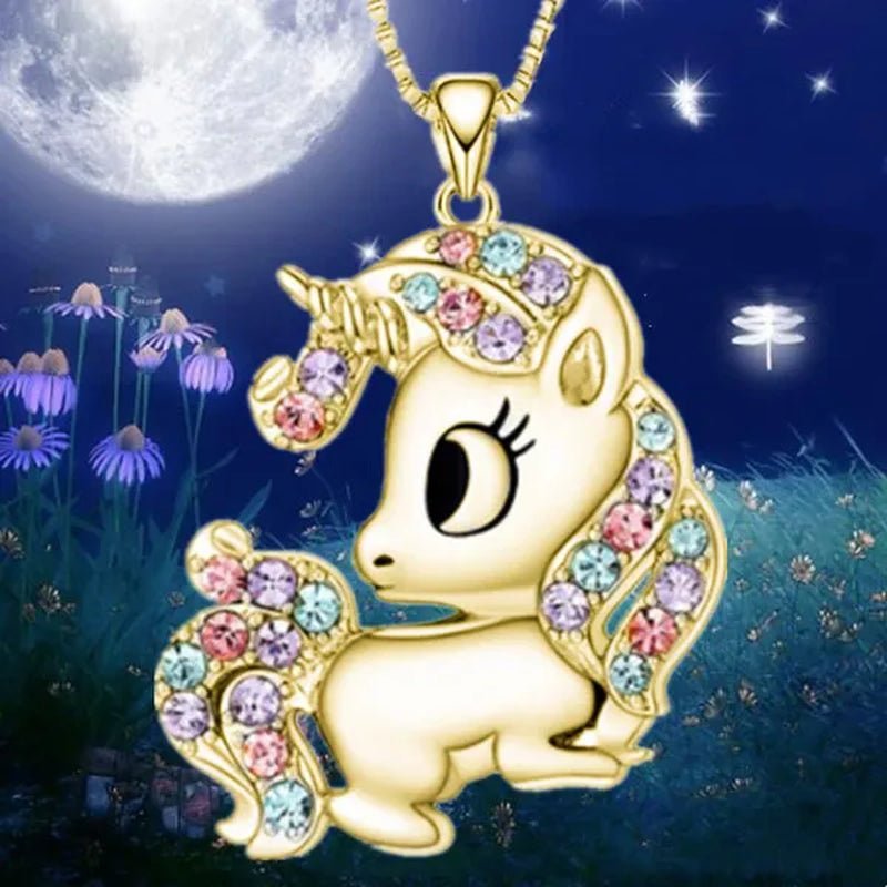 Fashion Unicorn Zircon Necklace Animal Horse Pendant Engagement Necklaces for Women Animal Jewelry Wedding Accessories Birthday Anniversary Gift - WORLD TIME VISITS