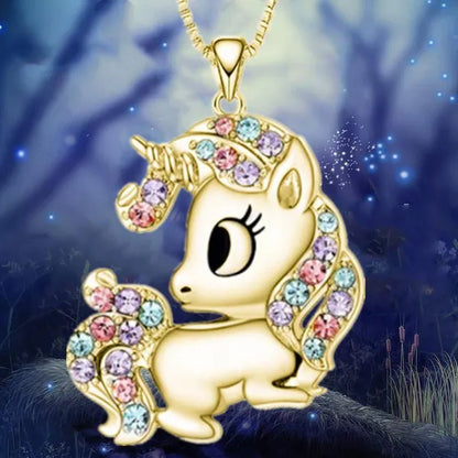 Fashion Unicorn Zircon Necklace Animal Horse Pendant Engagement Necklaces for Women Animal Jewelry Wedding Accessories Birthday Anniversary Gift - WORLD TIME VISITS