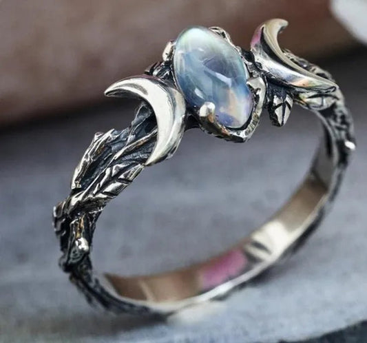 Fashion Vintage 925 Sterling Silver European and American Women's Bohemian Jewelry Natural Moonstone Gemstone Moon Ring Birthday Ring Wedding Engagement Party Accessories Anniversary Christmas Gift Ring Size 5 - 11 - WORLD TIME VISITS