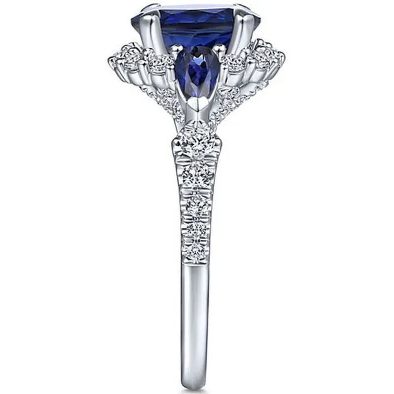 Fashionable and Exquisite 925 Standard Sterling Silver Blue Diamond Wedding Princess Ring Love Diamond Rng Size 5 - 11 - WORLD TIME VISITS