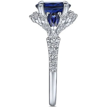 Fashionable and Exquisite 925 Standard Sterling Silver Blue Diamond Wedding Princess Ring Love Diamond Rng Size 5 - 11 - WORLD TIME VISITS