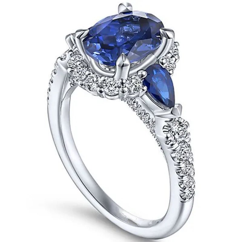 Fashionable and Exquisite 925 Standard Sterling Silver Blue Diamond Wedding Princess Ring Love Diamond Rng Size 5 - 11 - WORLD TIME VISITS