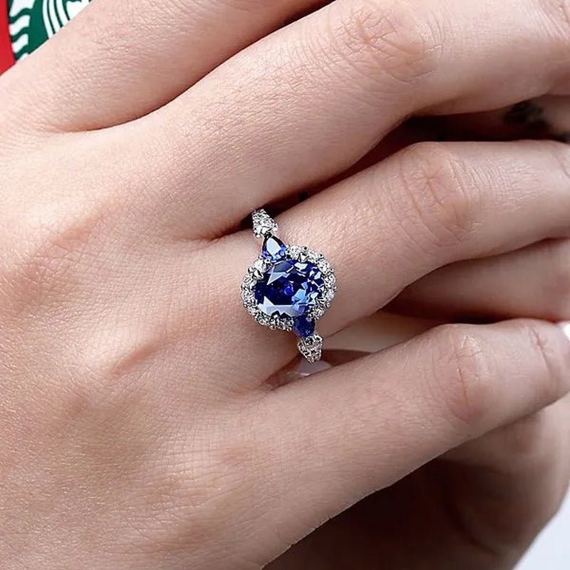 Fashionable and Exquisite 925 Standard Sterling Silver Blue Diamond Wedding Princess Ring Love Diamond Rng Size 5 - 11 - WORLD TIME VISITS