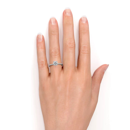 1.75 Carat round Cut Moissanite and Diamond Pave Engagement Ring in 10K White Gold
