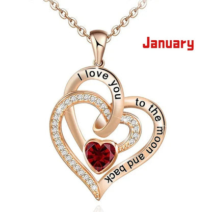 Ladies Heart-shaped Necklace Plated 925 Sterling Silver Birthday Jewelry I Love You Heart-shaped Diamond Necklace Birthday Gift for Girlfriend, Wife, Mother, Daughter, Grandmother