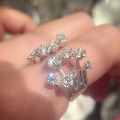 Gorgeous Silver Crown Natural Gemstones White Sapphire Birthstone Bride Wedding Engagement Multilayer Rose Flower Ring Size 6 7 8 9 10