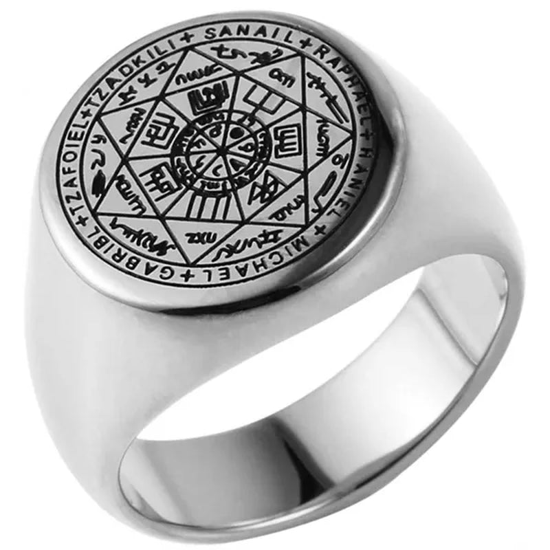 Seals of the Seven Archangels Rings Choker Statement Silver Gold Titanium Steel Bands Punk Rock Stamp Signet Ring for Men