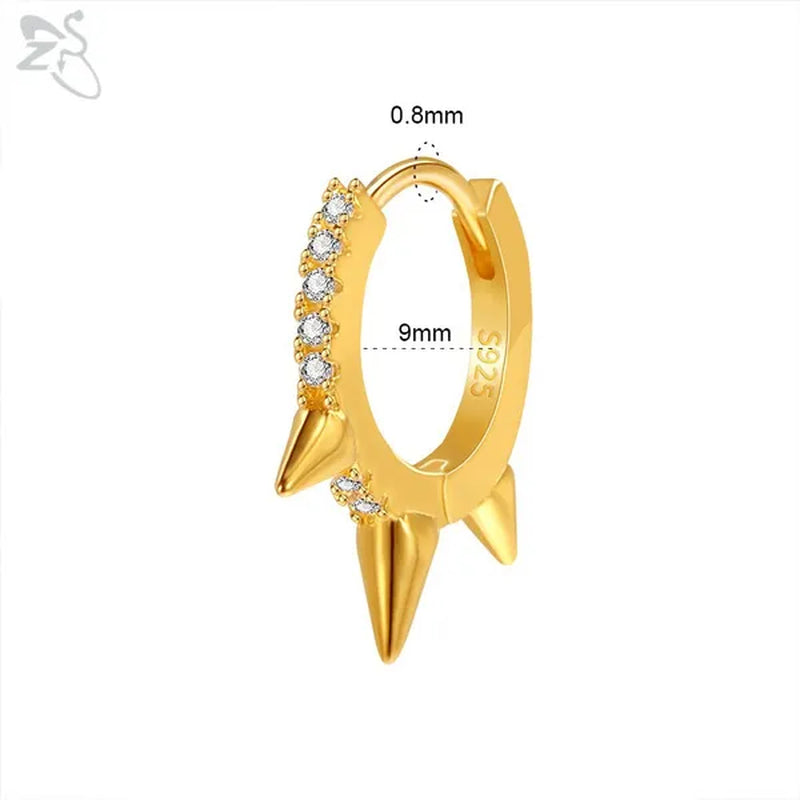 1 Pair Zircon 925 Sterling Silver Hoop Earring for Women Girls Gold Color Spike Circle Earrings Silver Punk Ear Piercings Jewelry Gifts