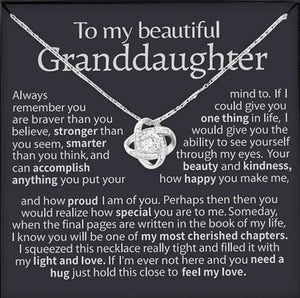 To My Beautiful Granddaughter S925 Sterling Silver Cubic Zirconia Knot Necklace Birthday Gift Ideas Message Card Gifts