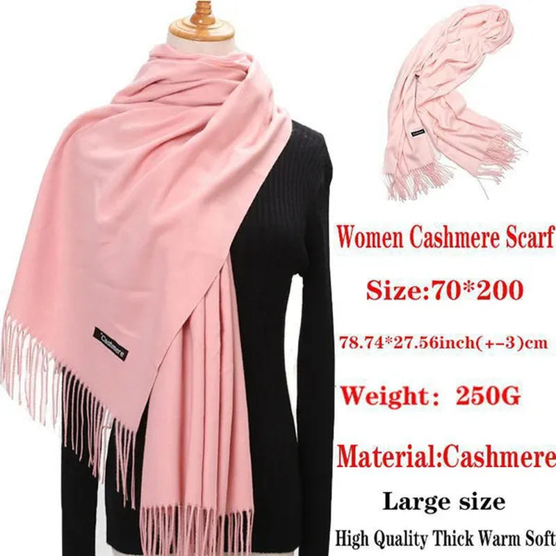 Women Cashmere Wool Scarf Wraps Warm Blanket Scarves Women Solid Color Cashmere Scarves with Tassel Poncho Cashmere Scarfs