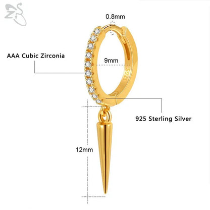 1 Pair Zircon 925 Sterling Silver Hoop Earring for Women Girls Gold Color Spike Circle Earrings Silver Punk Ear Piercings Jewelry Gifts