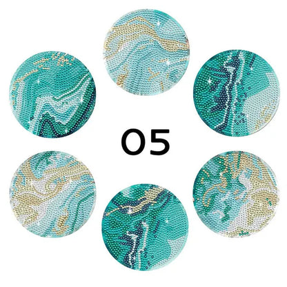 6Pcs/Set DIY Diamond Painting Coasters Kit Diamond Art Coasters Gemstone Cupmat for Beginners Adults & Kids Art Craft Supplies