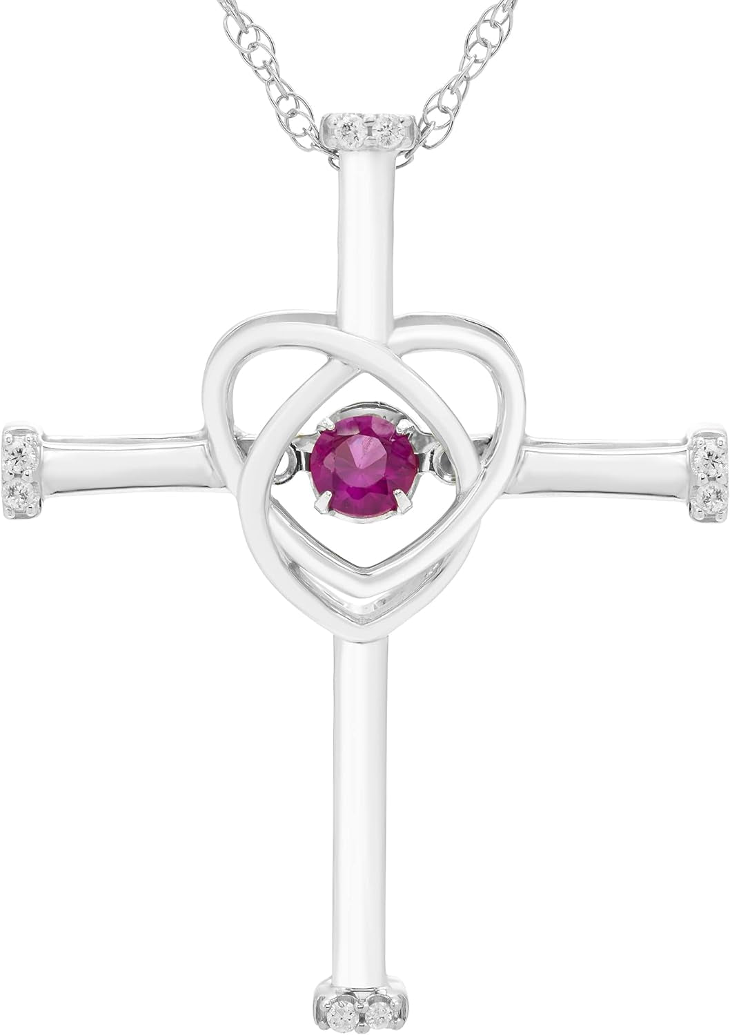 .925 Sterling Silver Gemstone Cross Pendant Necklace with Adjustable 18" Chain- Choice of Birthstone