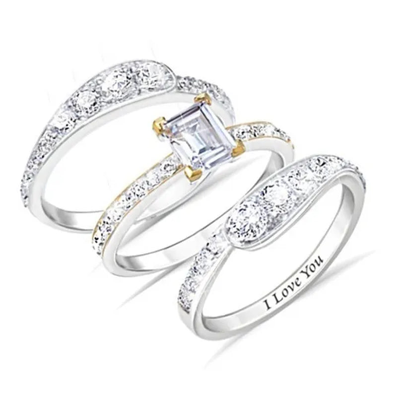 3 pieces/set Super Pretty Women's Fashion Crystal Ring Set Anniversary Gift Engagement Bride Wedding Ring Jewelry Set Size 5-11 - WORLD TIME VISITS