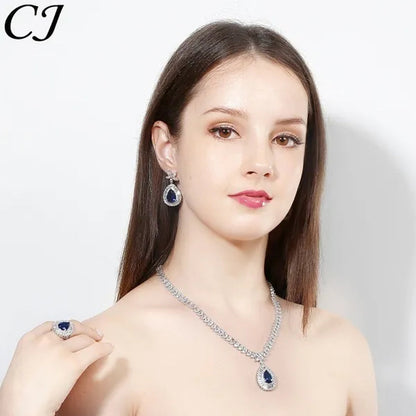 CANDICE Luxury Bridal Red CZ Stone Costume Jewelry Sets Pear Drop Red Zirconia Party Necklace Earrings Set for Women Wedding