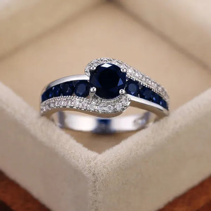 Special-interest blue Stone Women Wedding Ring Dazzling Zircon Delicate Gift Top Quality Female Classic Jewelry（Size:5-11)