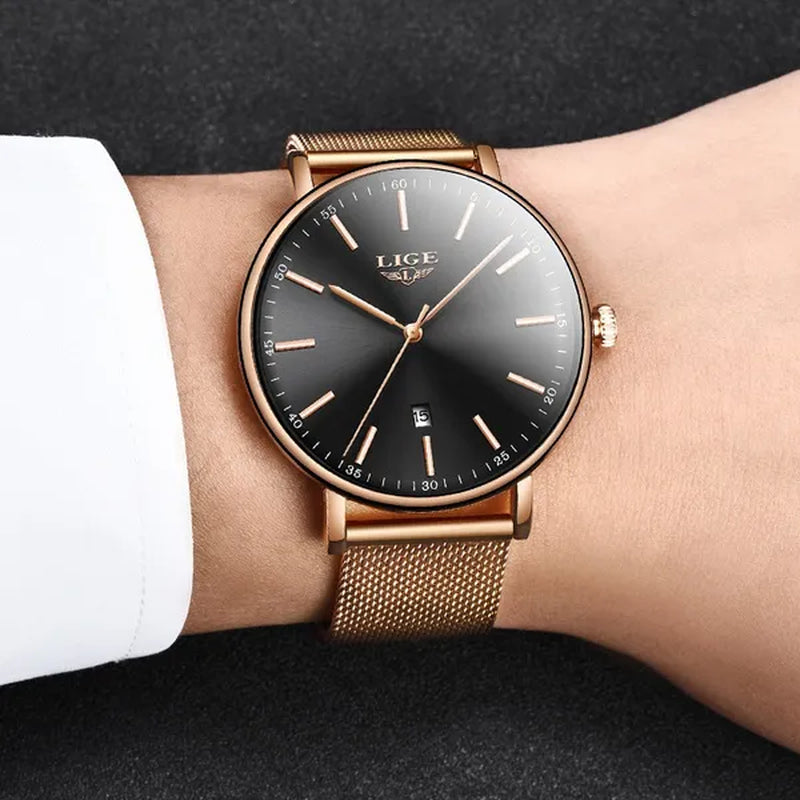 2019 LIGE Luxury Rose Gold Ladies Watch Simple Fashion Casual Ladies Watch Ultra-Thin Waterproof Quartz Watch Montre Femme