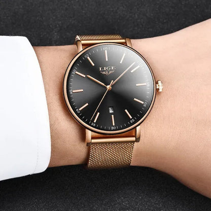 2019 LIGE Luxury Rose Gold Ladies Watch Simple Fashion Casual Ladies Watch Ultra-Thin Waterproof Quartz Watch Montre Femme