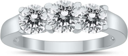 AGS Certified 2 Carat TW Three Stone Diamond Ring in 14K White Gold