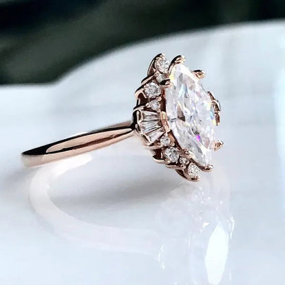 Vintage Ring, Marquise Engagement Ring, Marquise Ring, Art Deco Ring,Moissanite Ring,Diamond Ring,Vintage Engagement Ring Size 5-11 Bague Femme