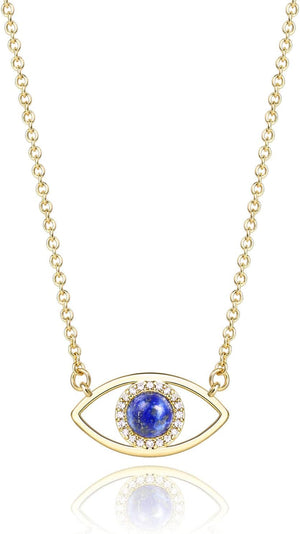 14K Gold Dainty Evil Eye Necklace for Women | Gemstone Necklace | Real Crystal Necklace for Women
