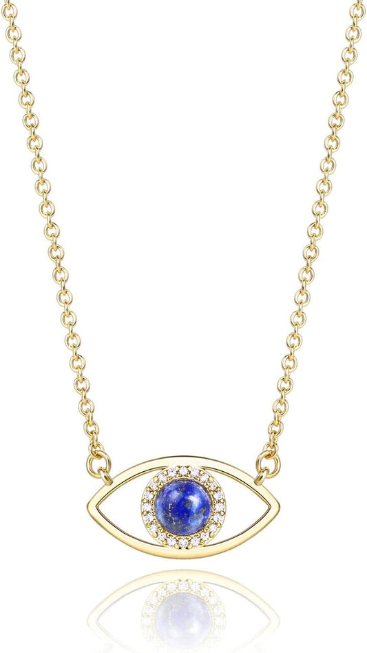 14K Gold Dainty Evil Eye Necklace for Women | Gemstone Necklace | Real Crystal Necklace for Women