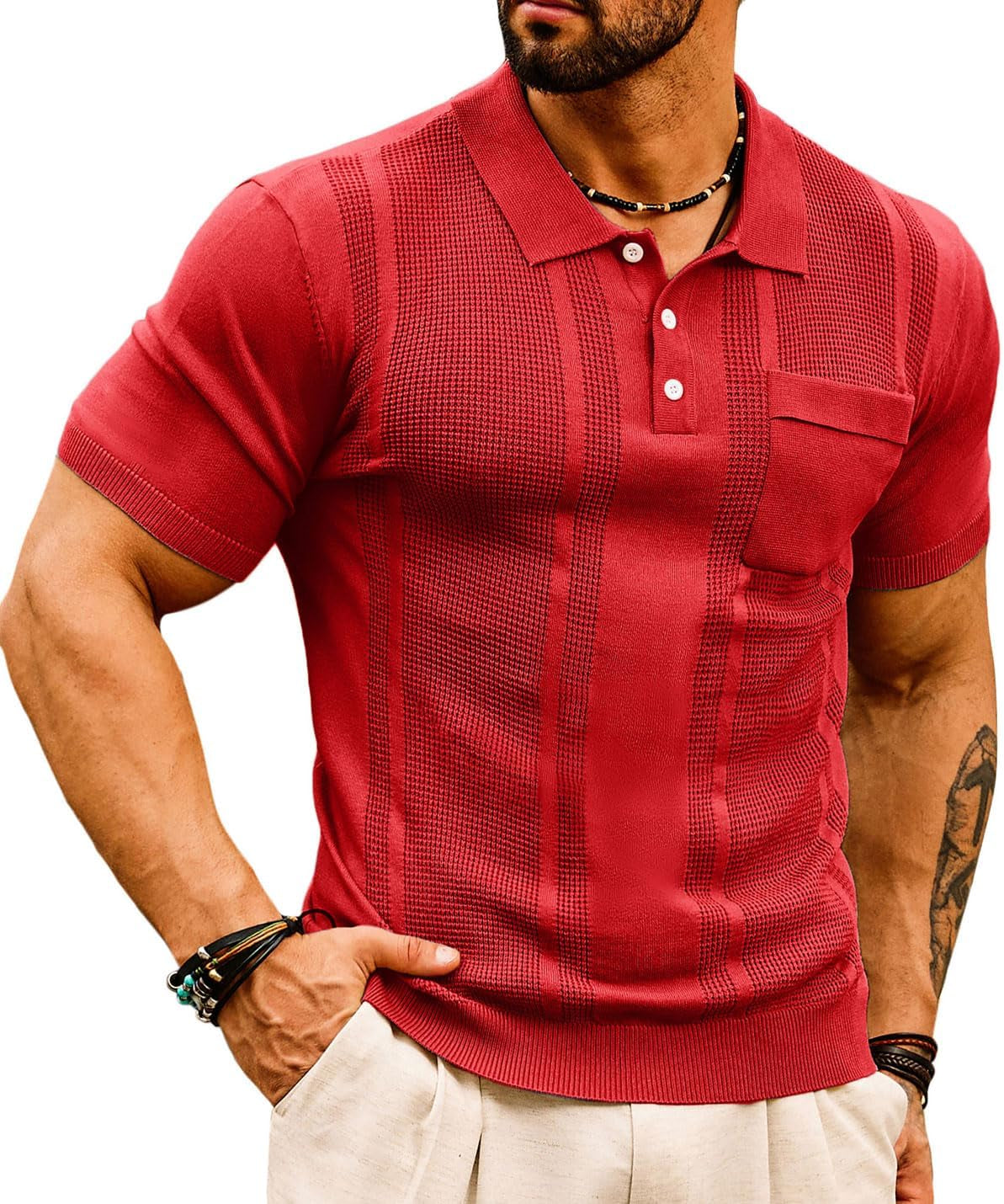 Men'S Knit Polo Shirts Short Sleeve Texture Lightweight Golf Shirts Sweater