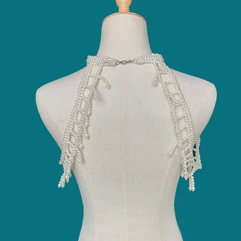 1pcs Women Blouse Elegant Faux Pearl Necklace Collar Detachable Beaded False Collars Apparel DIY Craft COC