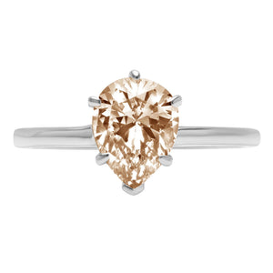 2.0 Ct Brilliant Pear Cut Simulated Champagne 14K White Gold Solitaire Engagement Ring SZ 5