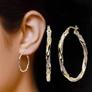 Women Fashion Hoop Earrings Spiral Circle Earrings Simple Big Circle Gold Loop Earrings