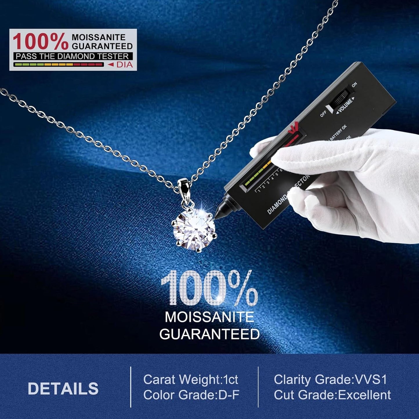 Moissanite Pendant Necklace 1-5CT 18K White Gold Plated Silver D Color Ideal Cut Diamond Necklace for Women with Certificate of Authenticity
