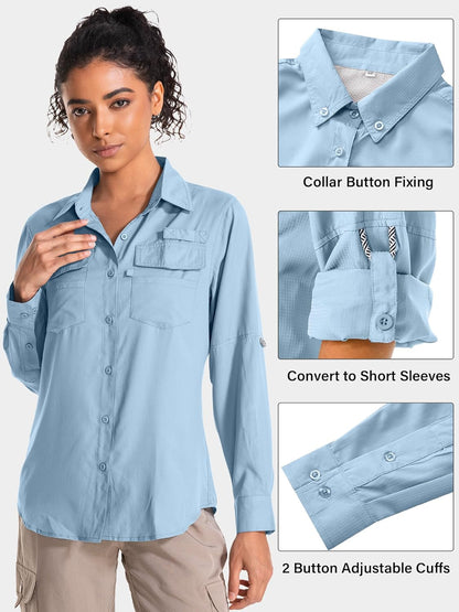 Women'S UPF 50 UV Sun Protection Long Sleeve Safari Shirts Quick Dry Hiking Travel Fishing Outdoor Cool Shirts