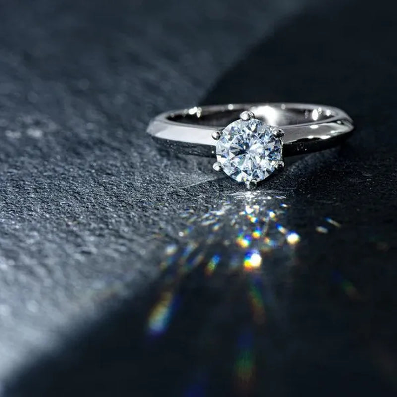18k White Gold 2Ct Round Cut Moissanite Solitaire Six Claw Diamond Engagement Wedding Ring Jewelry Gifts Size 6-10 with Certified