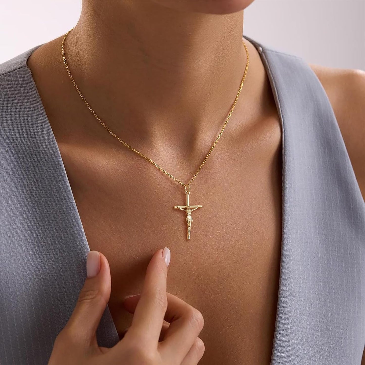 Cross Necklace for Women, Dainty 14K Gold Plated Cross Pendant Simple Long Necklaces for Women, Christian Faith Necklace Trendy Gold Jewelry Gifts for Easter