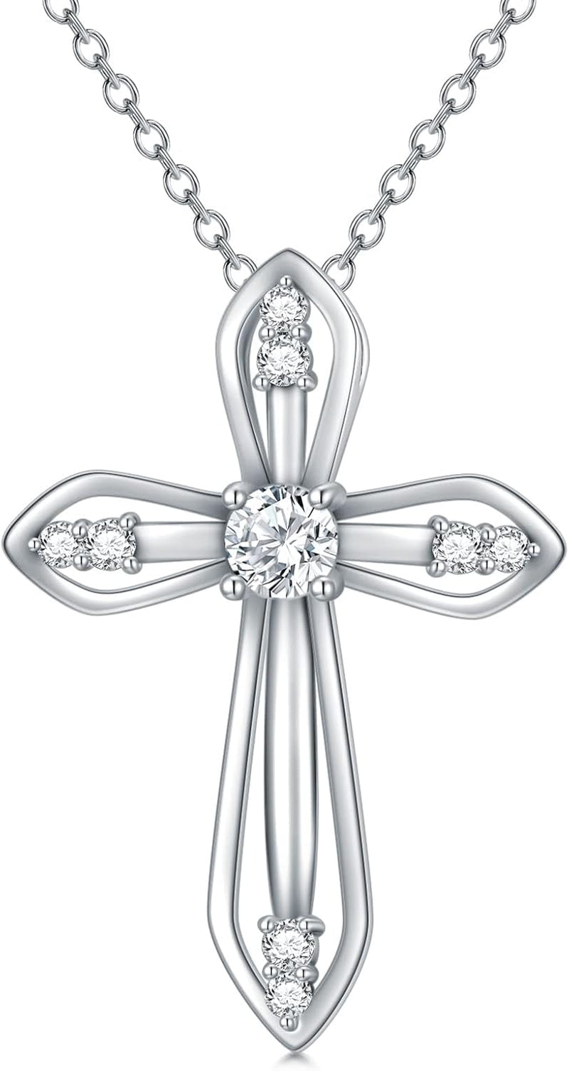 Moissanite Diamond Cross Necklace for Women,18K Gold Plated Sterling Silver Crucifix/Star of David Cross Pendant Necklace Faith Jewelry Anniversary Birthday Christmas Gift for Her Mom Wife, 18+2 Inch